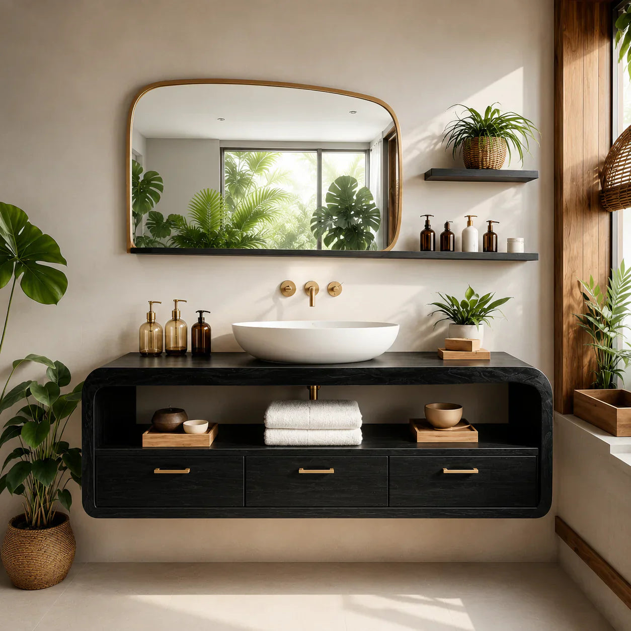 Live-Edge Walnut Finish Floating Bathroom Vanity - Solid Wood Bathroom Cabinet - RustiraCraft - 2