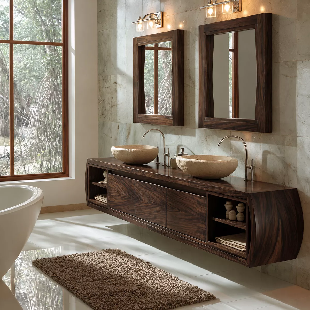 Natural Solid Wood Bathroom Vanity with Curved Storage Traditional - Rustiracraft - 10