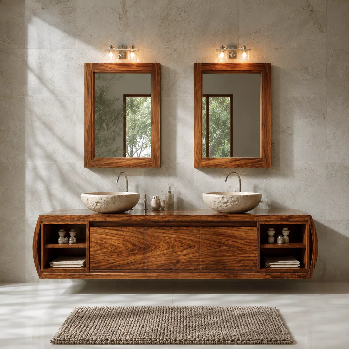 Natural Solid Wood Bathroom Vanity with Curved Storage Traditional - Rustiracraft - 3