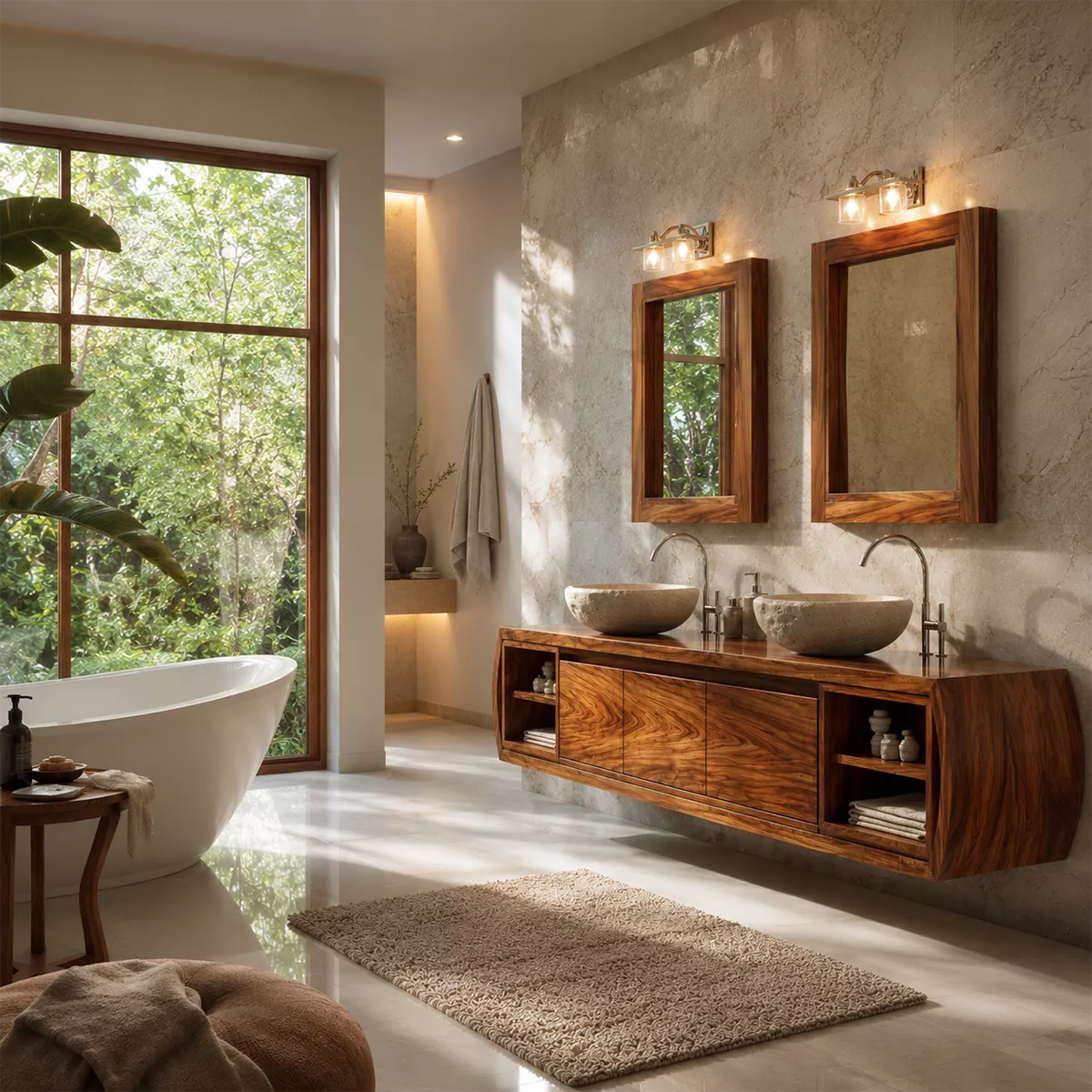 Natural Solid Wood Bathroom Vanity with Curved Storage Traditional - Rustiracraft - 4
