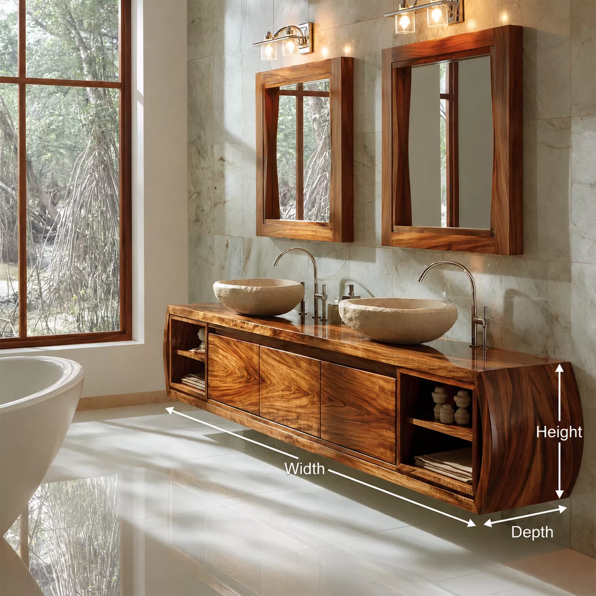 Natural Solid Wood Bathroom Vanity with Curved Storage Traditional - Rustiracraft - 5