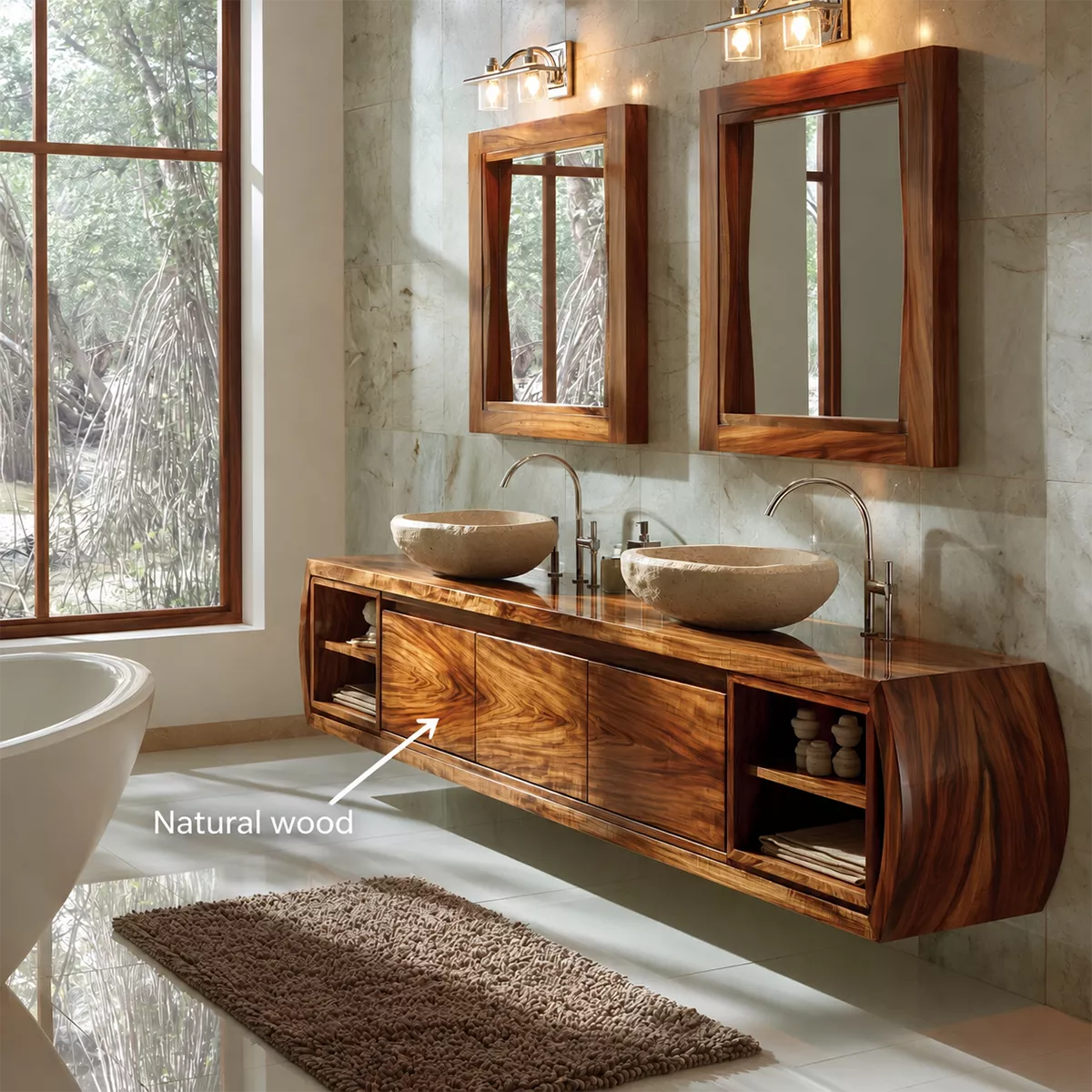 Natural Solid Wood Bathroom Vanity with Curved Storage Traditional - Rustiracraft - 6