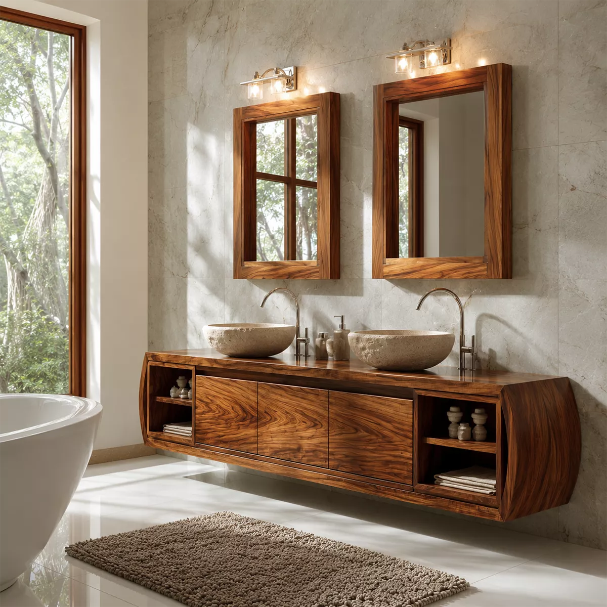 Natural Solid Wood Bathroom Vanity with Curved Storage Traditional - Rustiracraft - 7