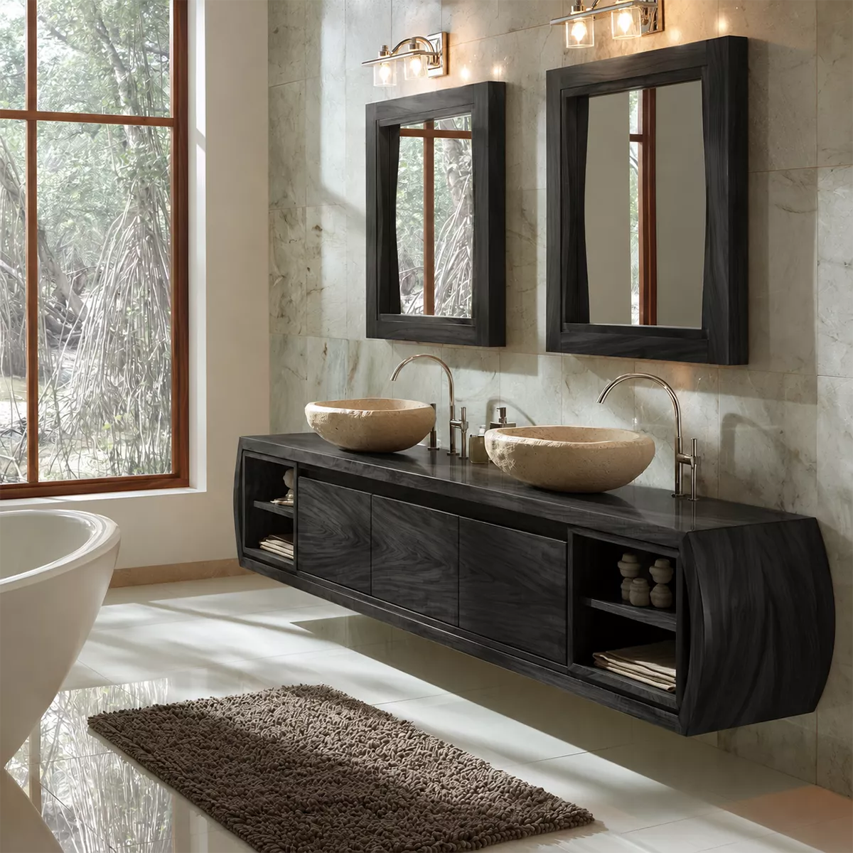 Natural Solid Wood Bathroom Vanity with Curved Storage Traditional - Rustiracraft - 8