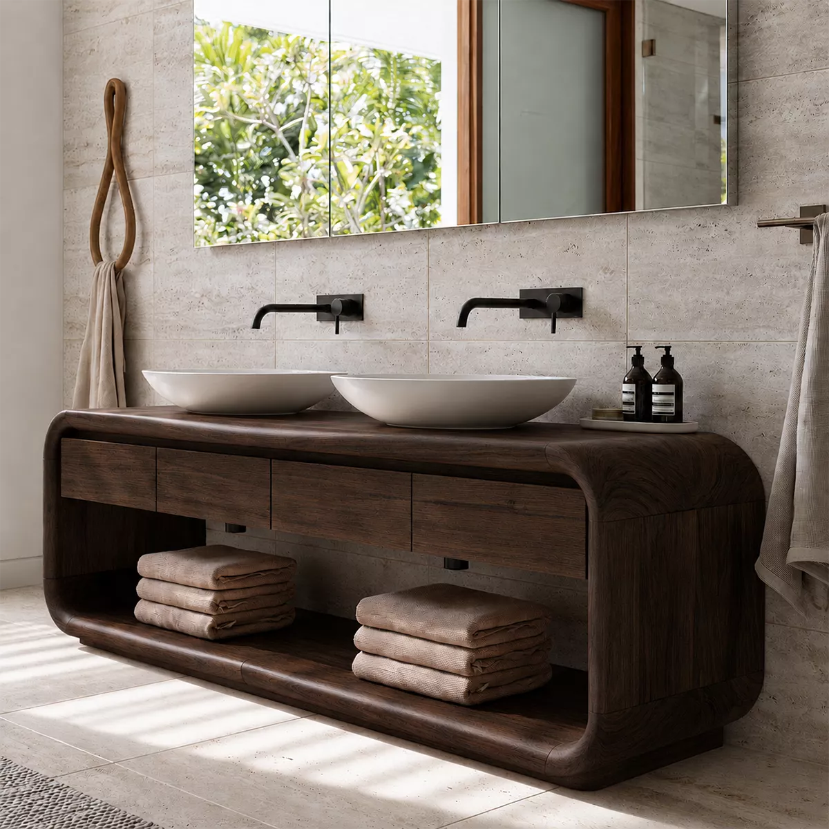 Natural Solid Wood Bathroom Vanity with Four Drawers Open Storage Traditional - Rustiracraft - 10