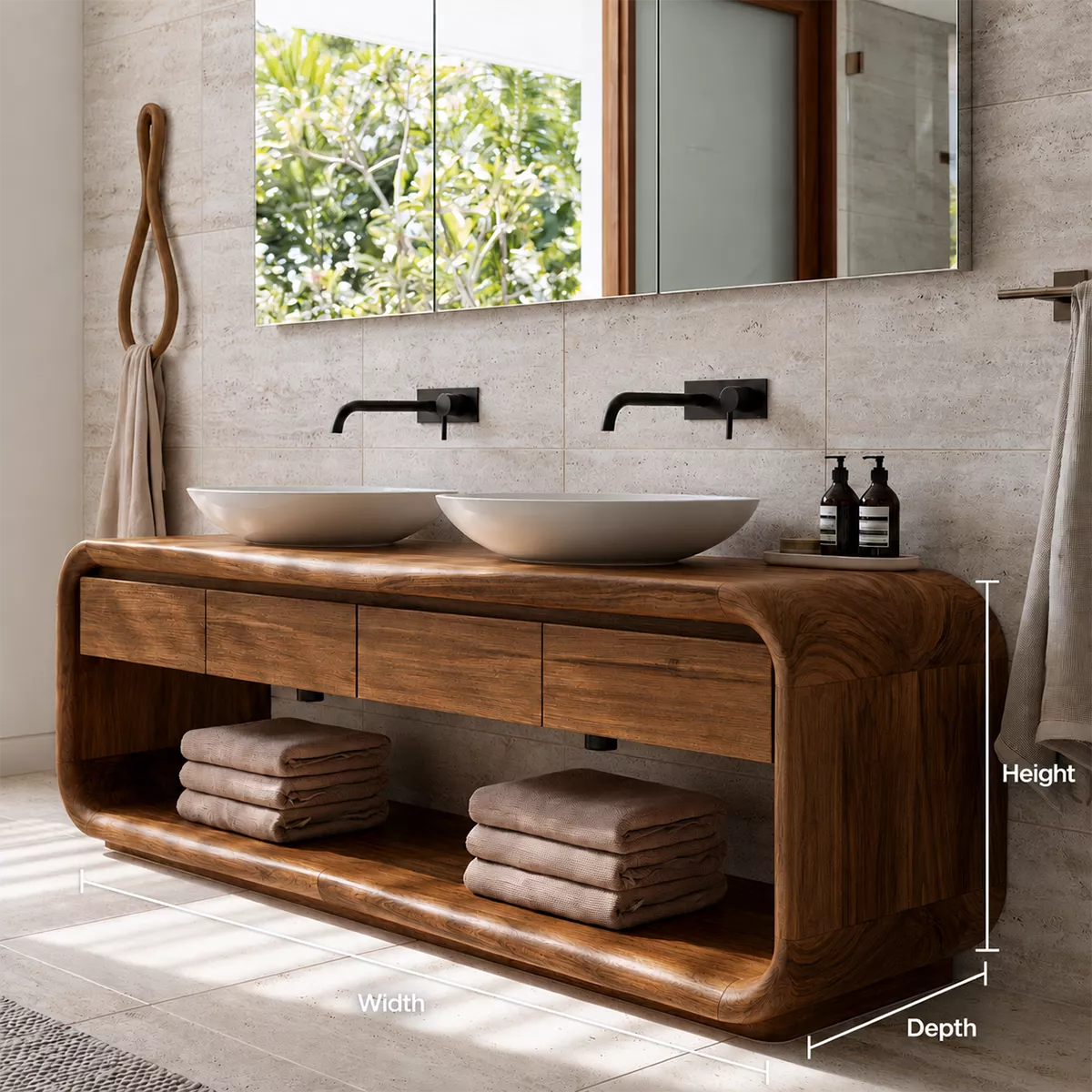 Natural Solid Wood Bathroom Vanity with Four Drawers Open Storage Traditional - Rustiracraft - 6