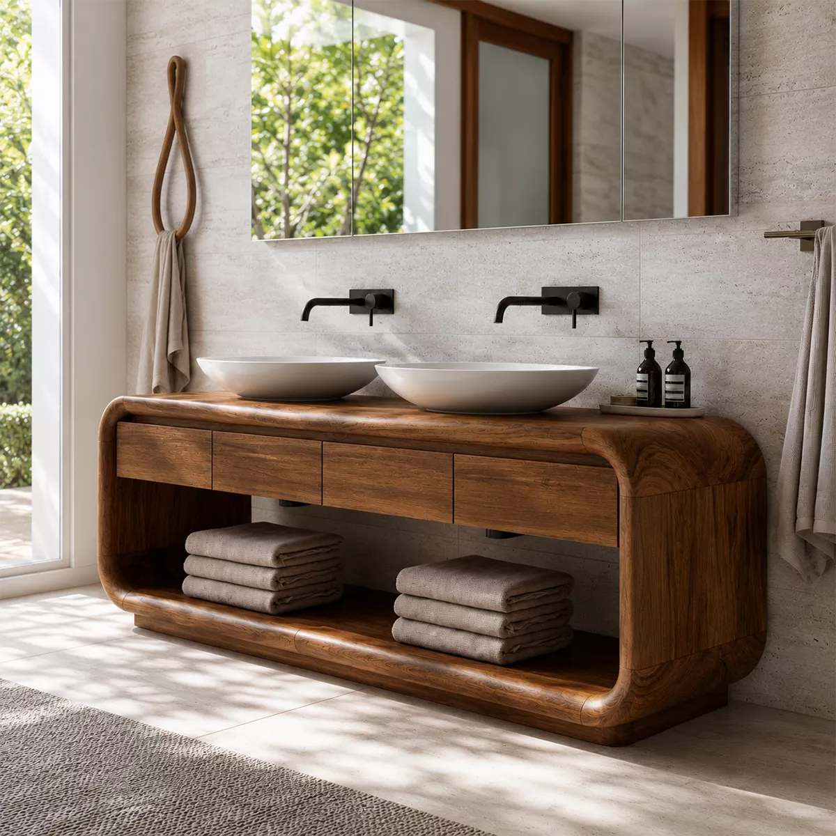 Natural Solid Wood Bathroom Vanity with Four Drawers Open Storage Traditional - Rustiracraft - 7