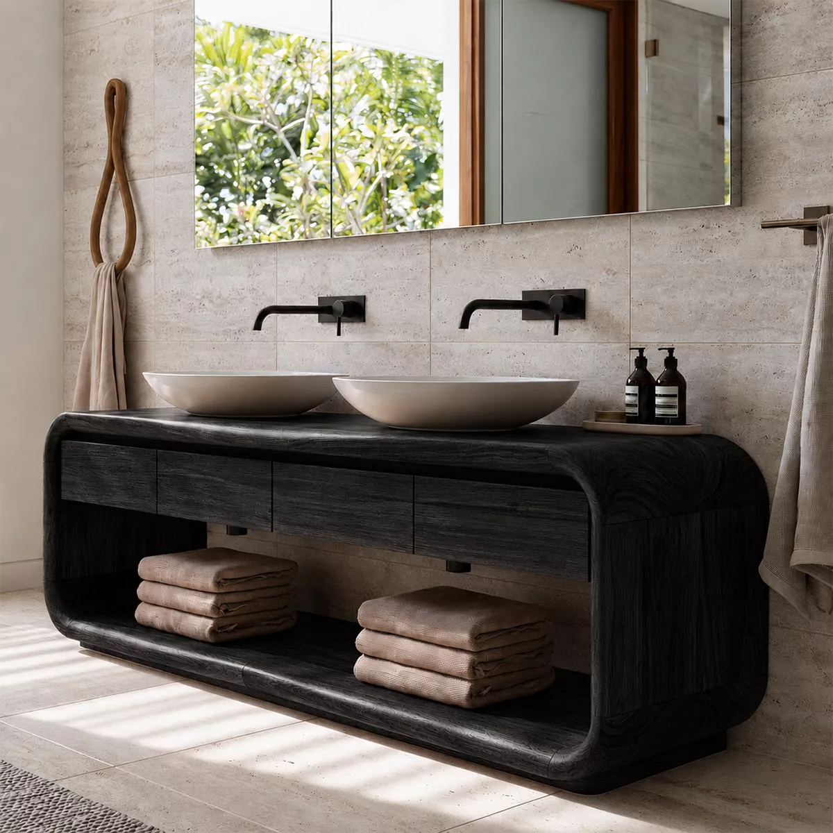 Natural Solid Wood Bathroom Vanity with Four Drawers Open Storage Traditional - Rustiracraft - 8