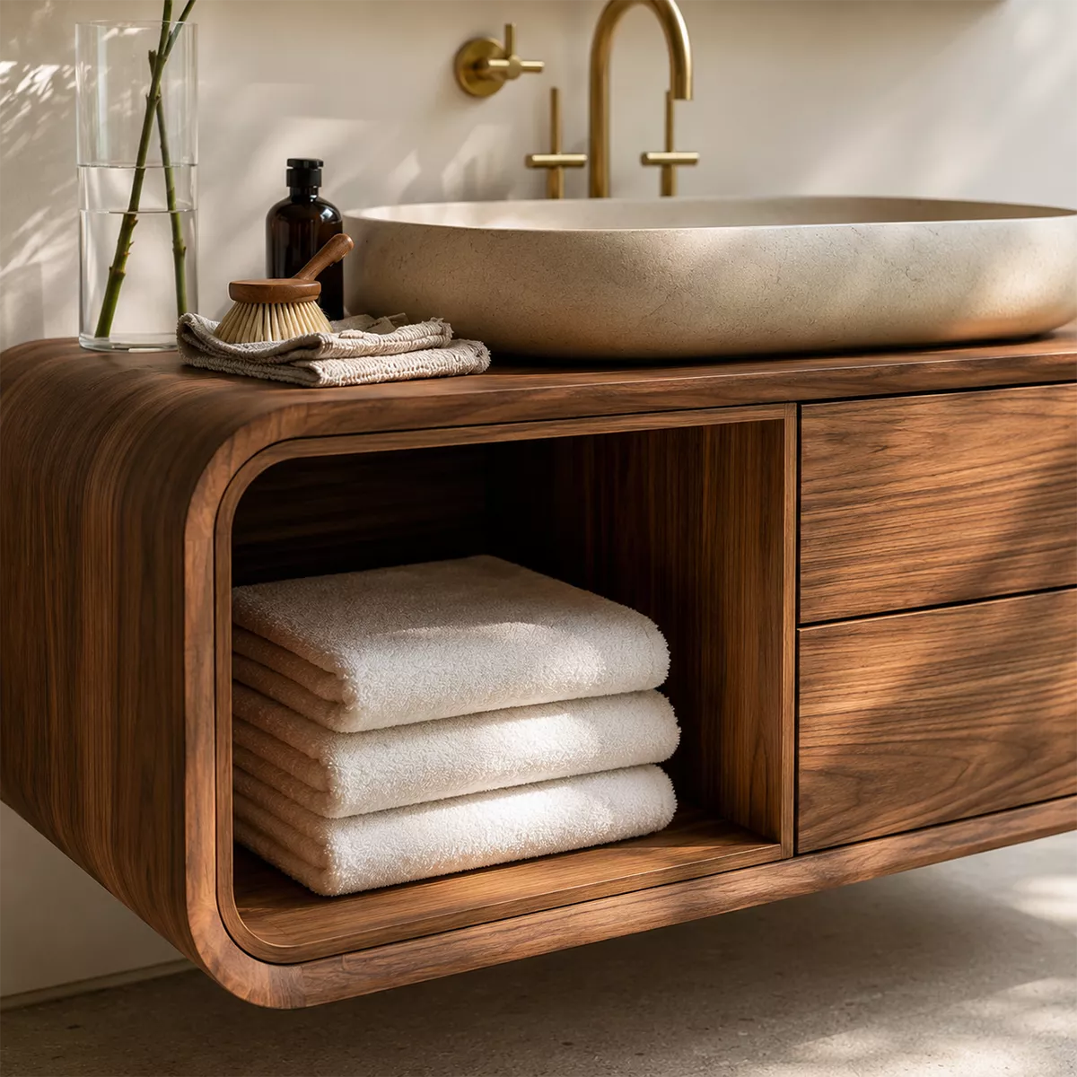 Natural Solid Wood Bathroom Vanity with Rounded Open Nook Traditional - Rustiracraft - 1