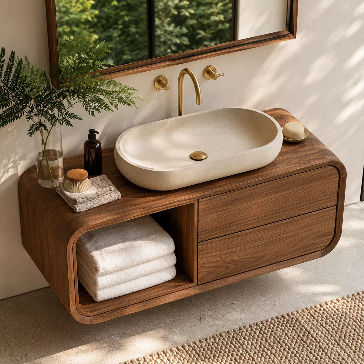 Natural Solid Wood Bathroom Vanity with Rounded Open Nook Traditional - Rustiracraft - 2