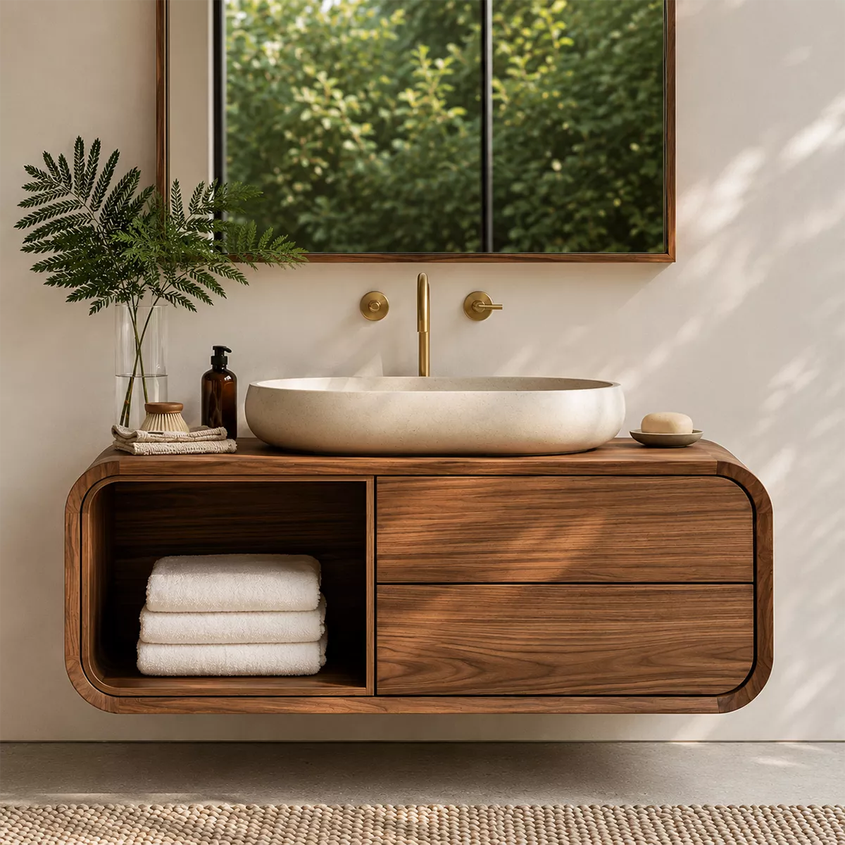 Natural Solid Wood Bathroom Vanity with Rounded Open Nook Traditional - Rustiracraft - 3