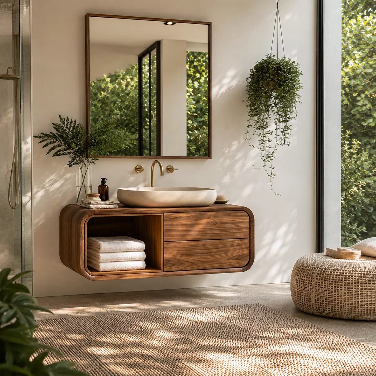 Natural Solid Wood Bathroom Vanity with Rounded Open Nook Traditional - Rustiracraft - 4