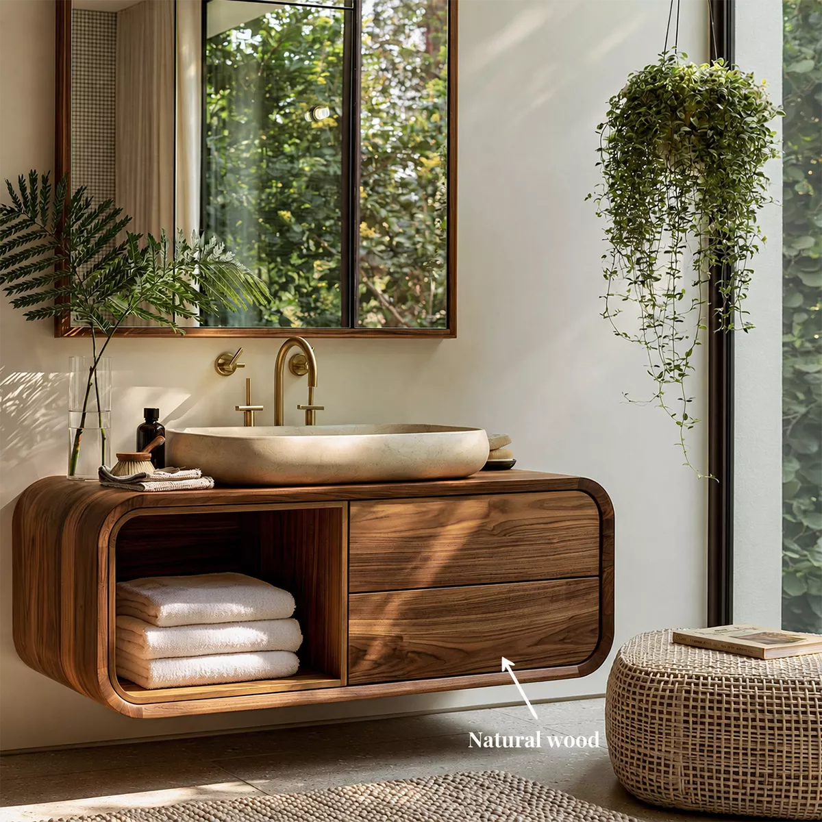 Natural Solid Wood Bathroom Vanity with Rounded Open Nook Traditional - Rustiracraft - 6