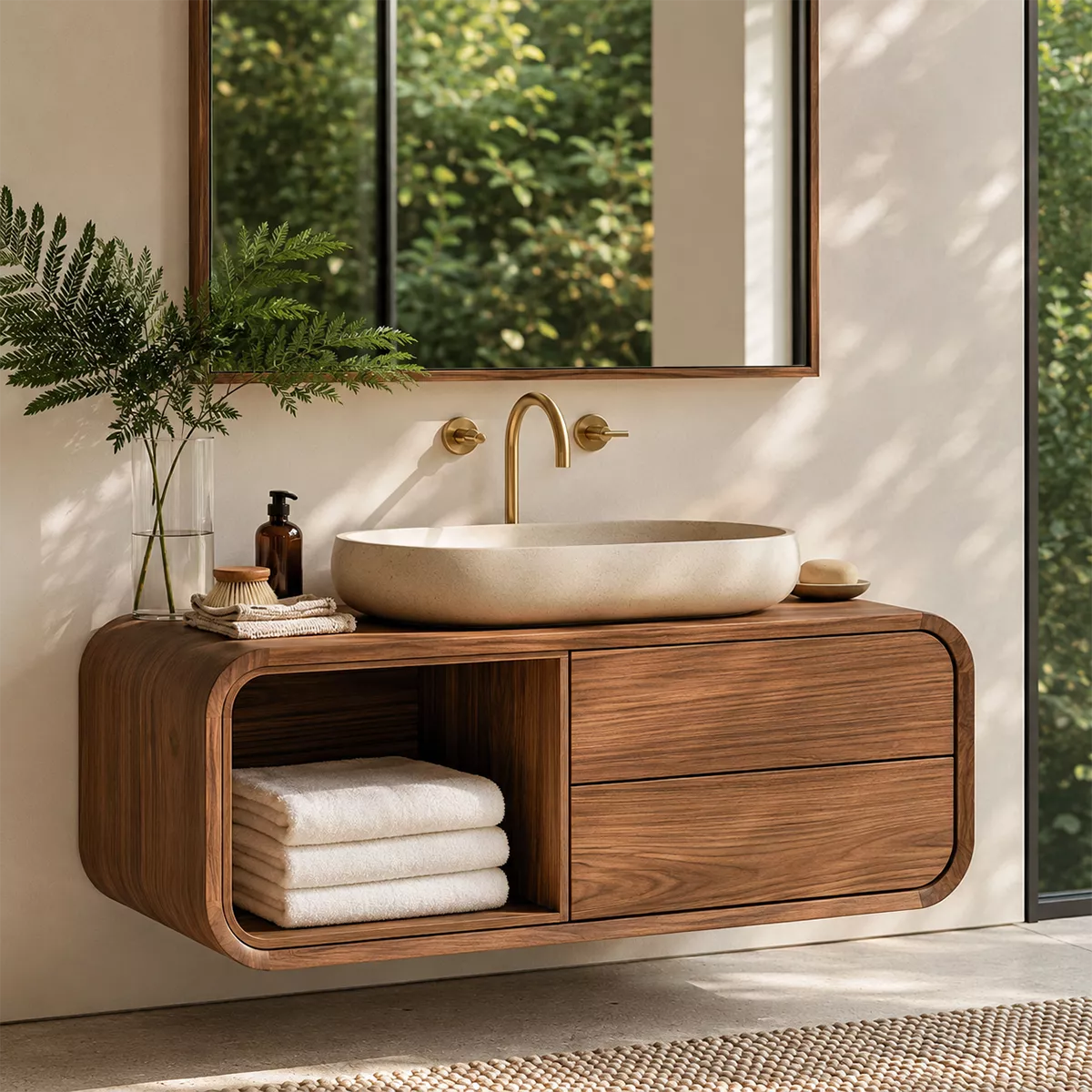 Natural Solid Wood Bathroom Vanity with Rounded Open Nook Traditional - Rustiracraft - 7
