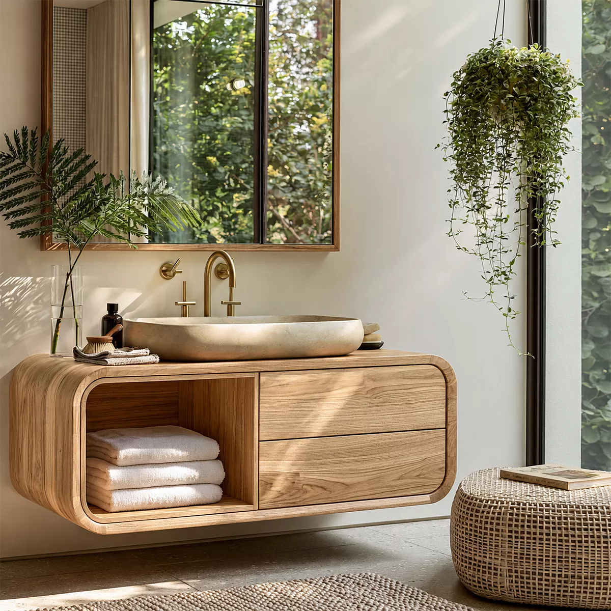 Natural Solid Wood Bathroom Vanity with Rounded Open Nook Traditional - Rustiracraft - 9