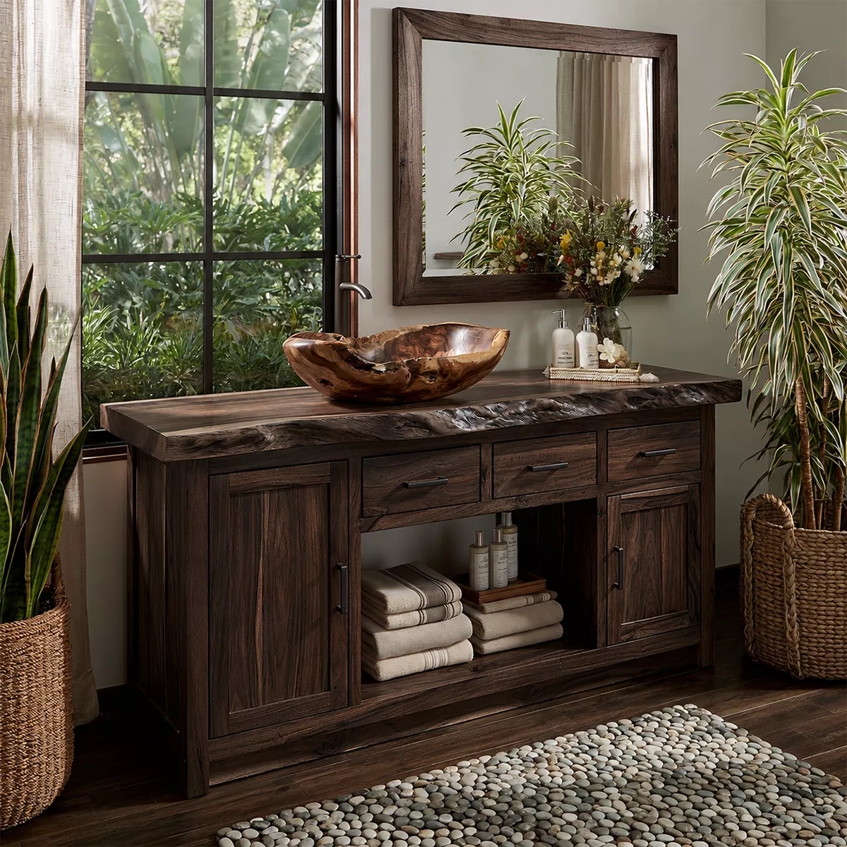 Natural Solid Wood Bathroom Vanity with Three Drawers Traditional - Rustiracraft - 10