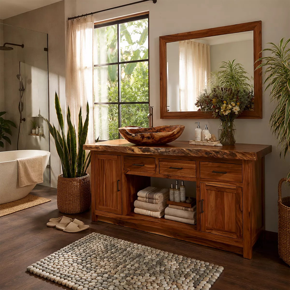 Natural Solid Wood Bathroom Vanity with Three Drawers Traditional - Rustiracraft - 4