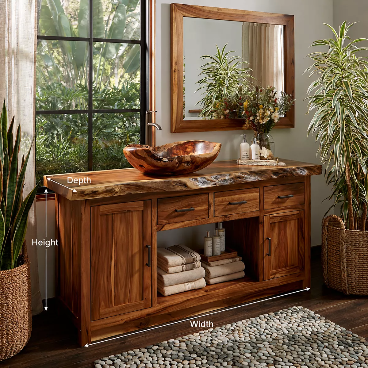 Natural Solid Wood Bathroom Vanity with Three Drawers Traditional - Rustiracraft - 5