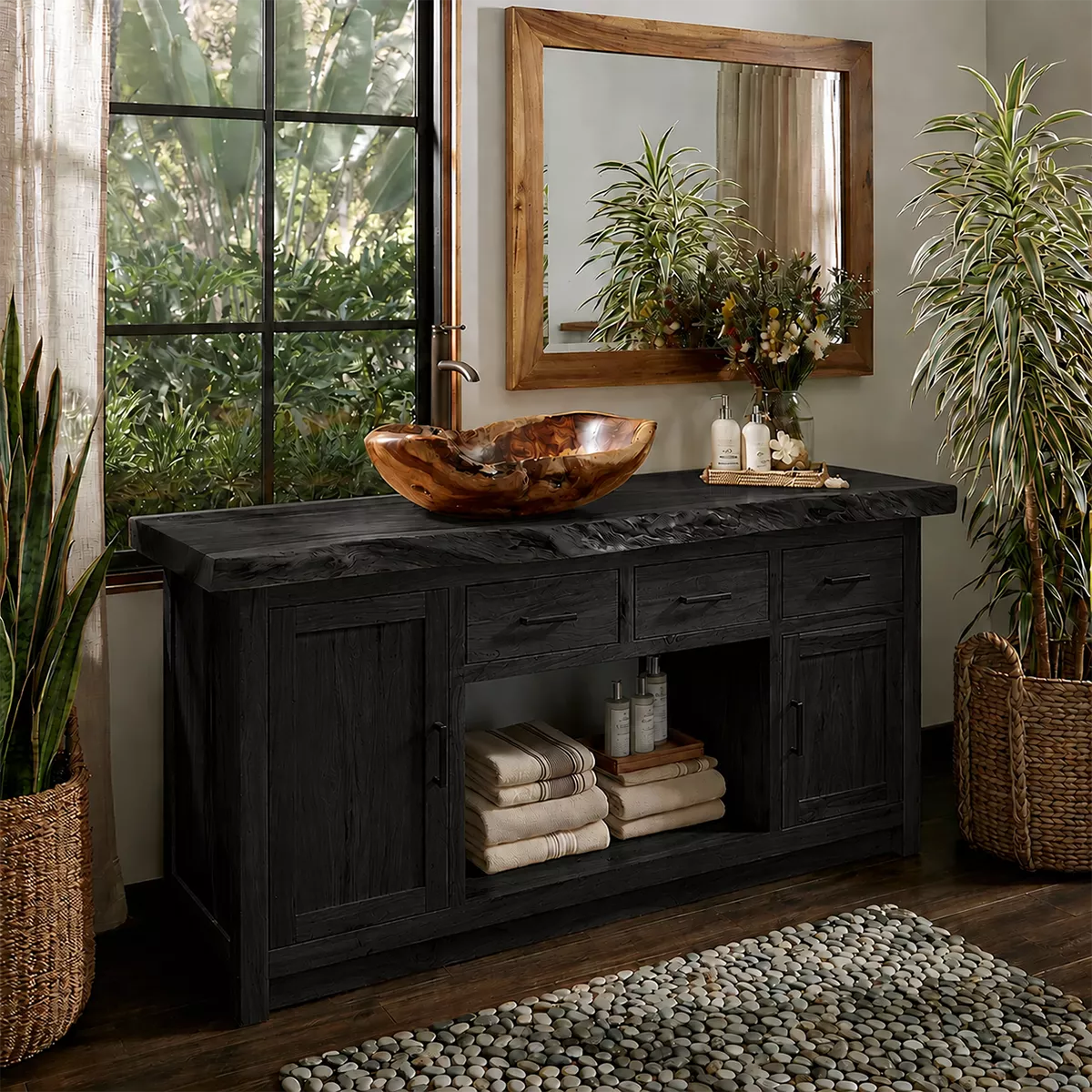 Natural Solid Wood Bathroom Vanity with Three Drawers Traditional - Rustiracraft - 8