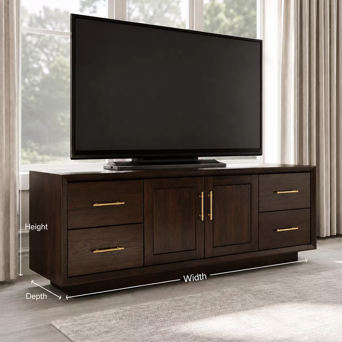 Natural Solid Wood TV Stand with Four Drawers Cabinet Doors Japandi - Rustiracraft - 6