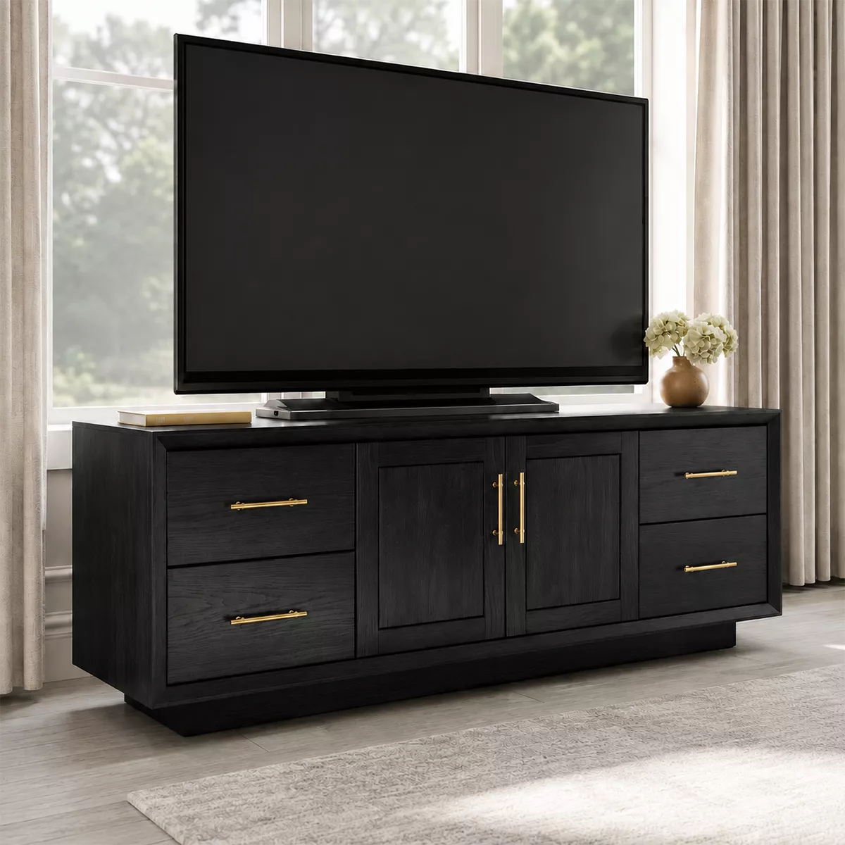 Natural Solid Wood TV Stand with Four Drawers Cabinet Doors Japandi - Rustiracraft - 8