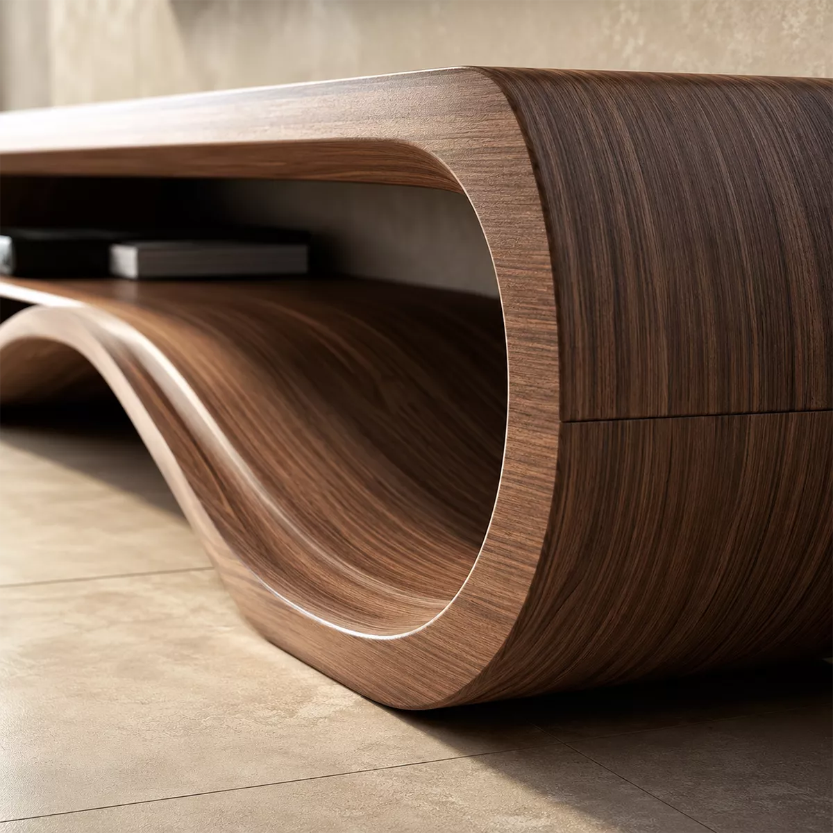 Natural Solid Wood TV Stand with Sculptural Wave Form Minimalist Design - Rustiracraft - 1