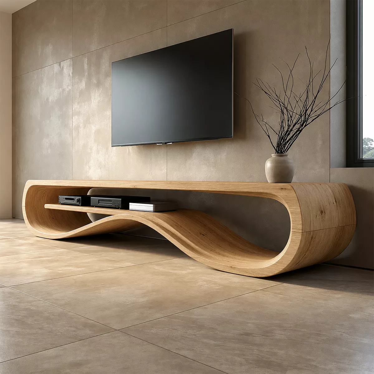 Natural Solid Wood TV Stand with Sculptural Wave Form Minimalist Design - Rustiracraft - 10