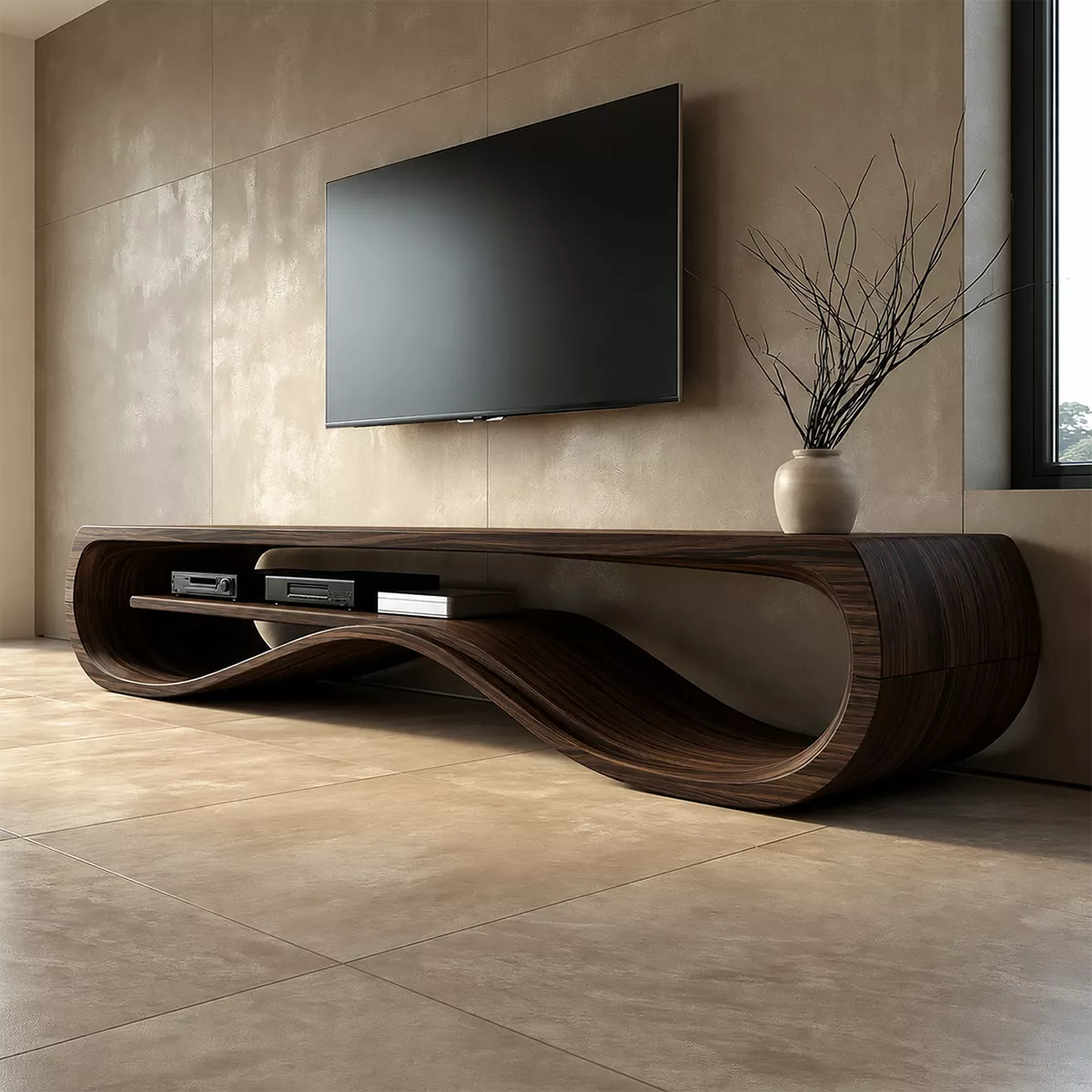 Natural Solid Wood TV Stand with Sculptural Wave Form Minimalist Design - Rustiracraft - 11