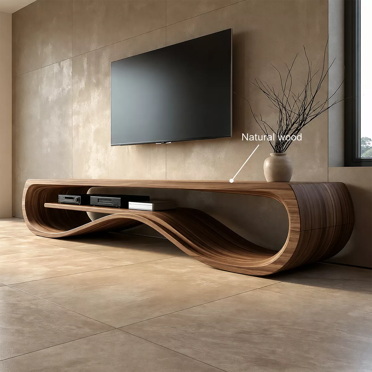 Natural Solid Wood TV Stand with Sculptural Wave Form Minimalist Design - Rustiracraft - 6