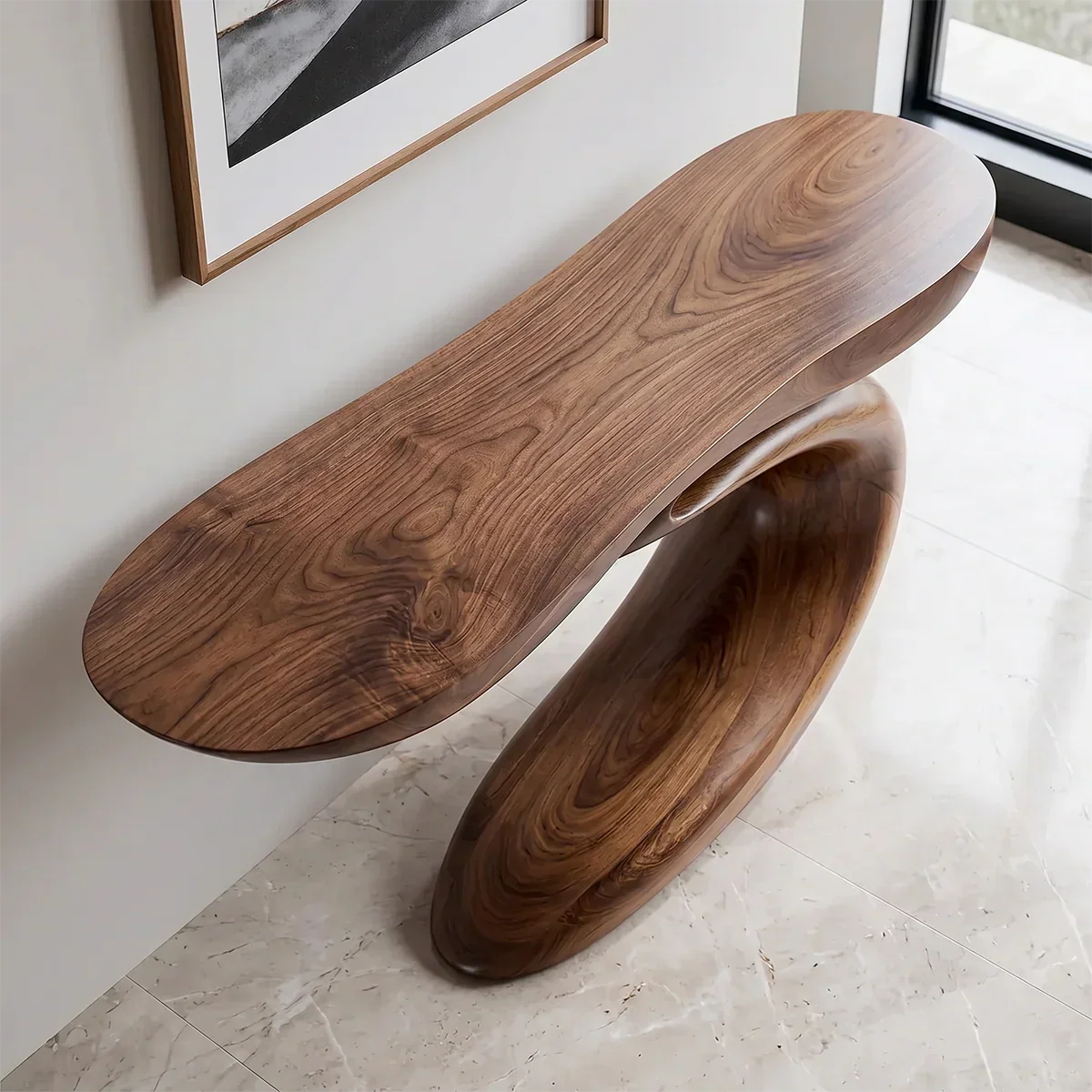 Solid Walnut Finish Wave Console Table – Modern Sculptural Design - RustiraCraft - 2