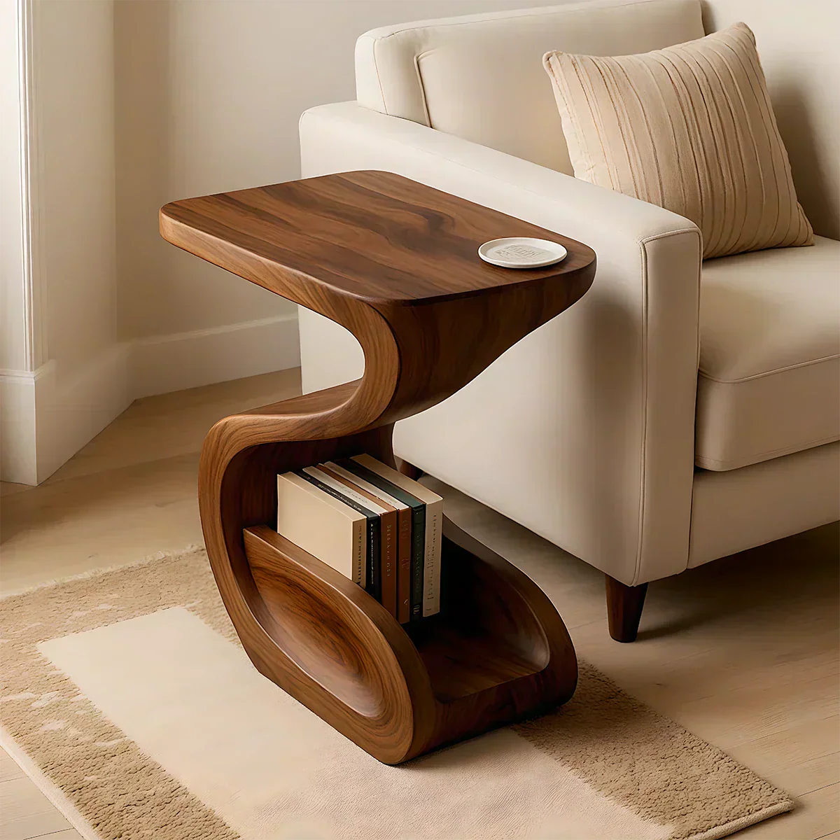 Solid Wood End Table – Modern Sculptural Flowform - RustiraCraft - 0052