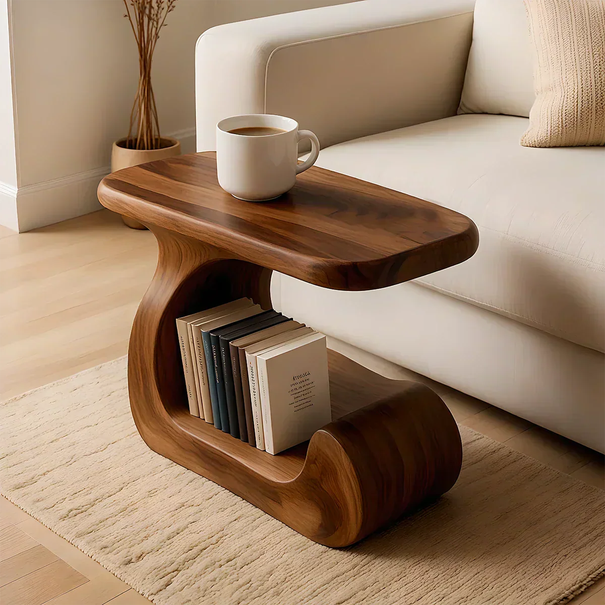 Solid Wood End Table – Modern Sculptural Flowform - RustiraCraft - 2820