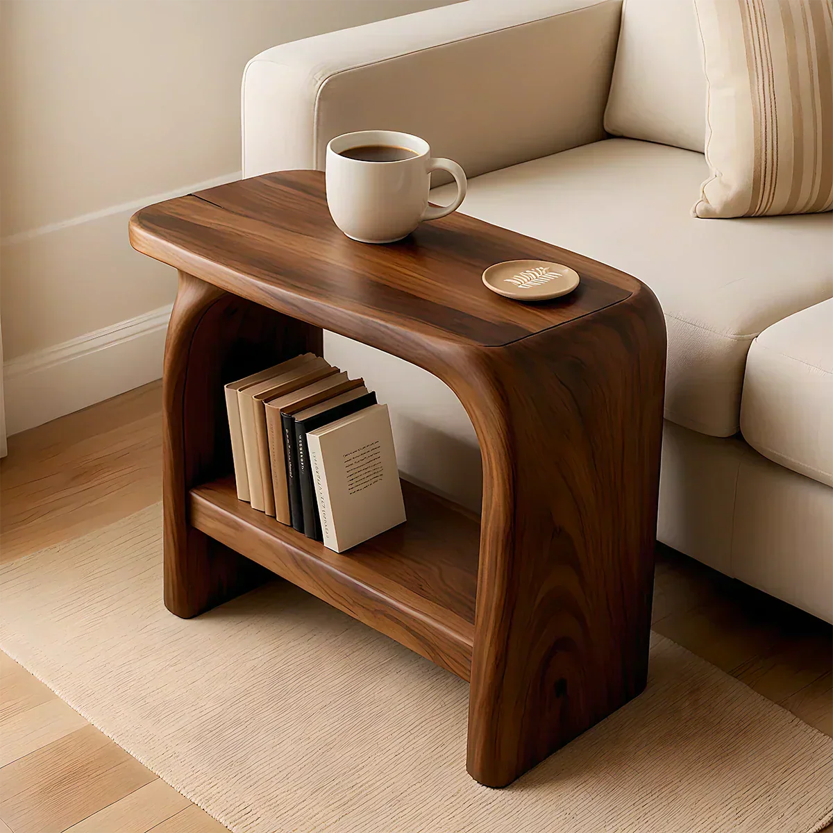 Solid Wood End Table – Modern Sculptural Flowform - RustiraCraft