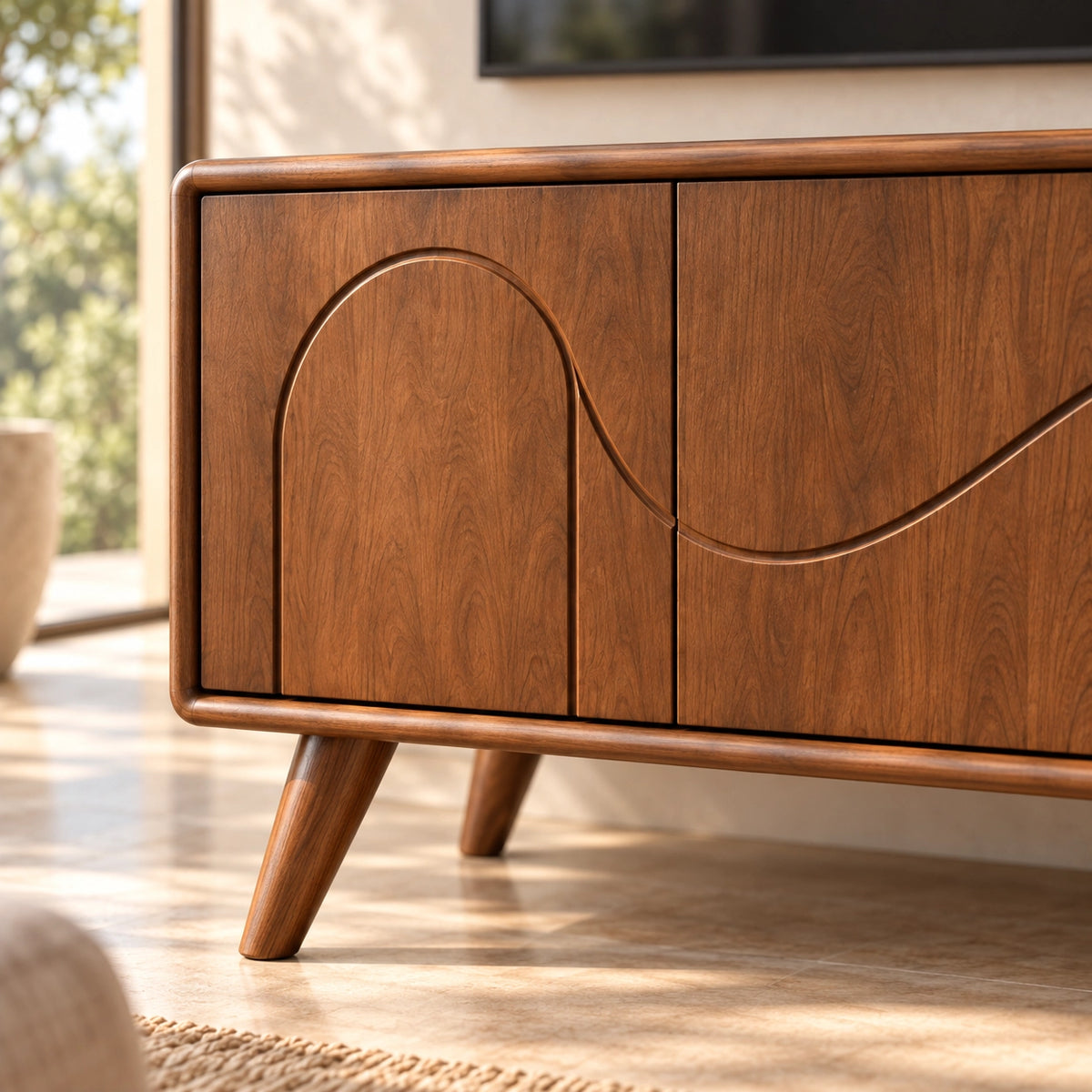 TV Stand with Arched Cabinet Doors in Natural Solid Wood for Six Sizes - Rustiracraft - 6
