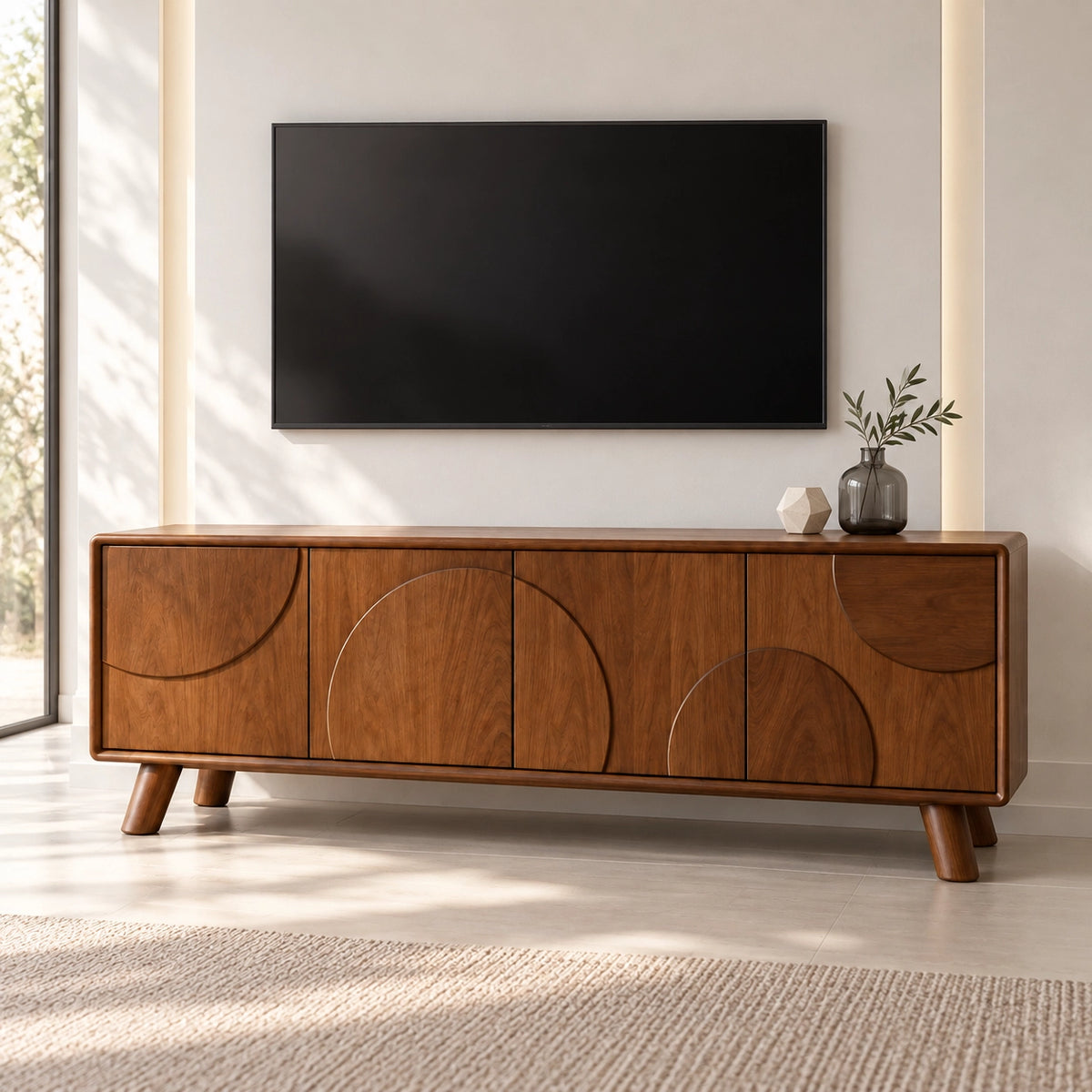 TV Stand with Biomorphic Cabinet Doors in Natural Solid Wood for Six Sizes - Rustiracraft - 3