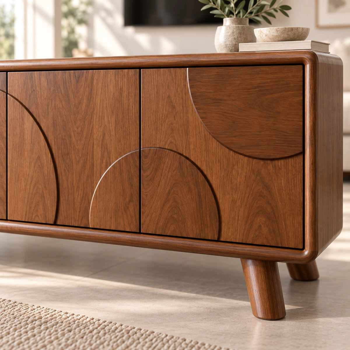 TV Stand with Biomorphic Cabinet Doors in Natural Solid Wood for Six Sizes - Rustiracraft - 6