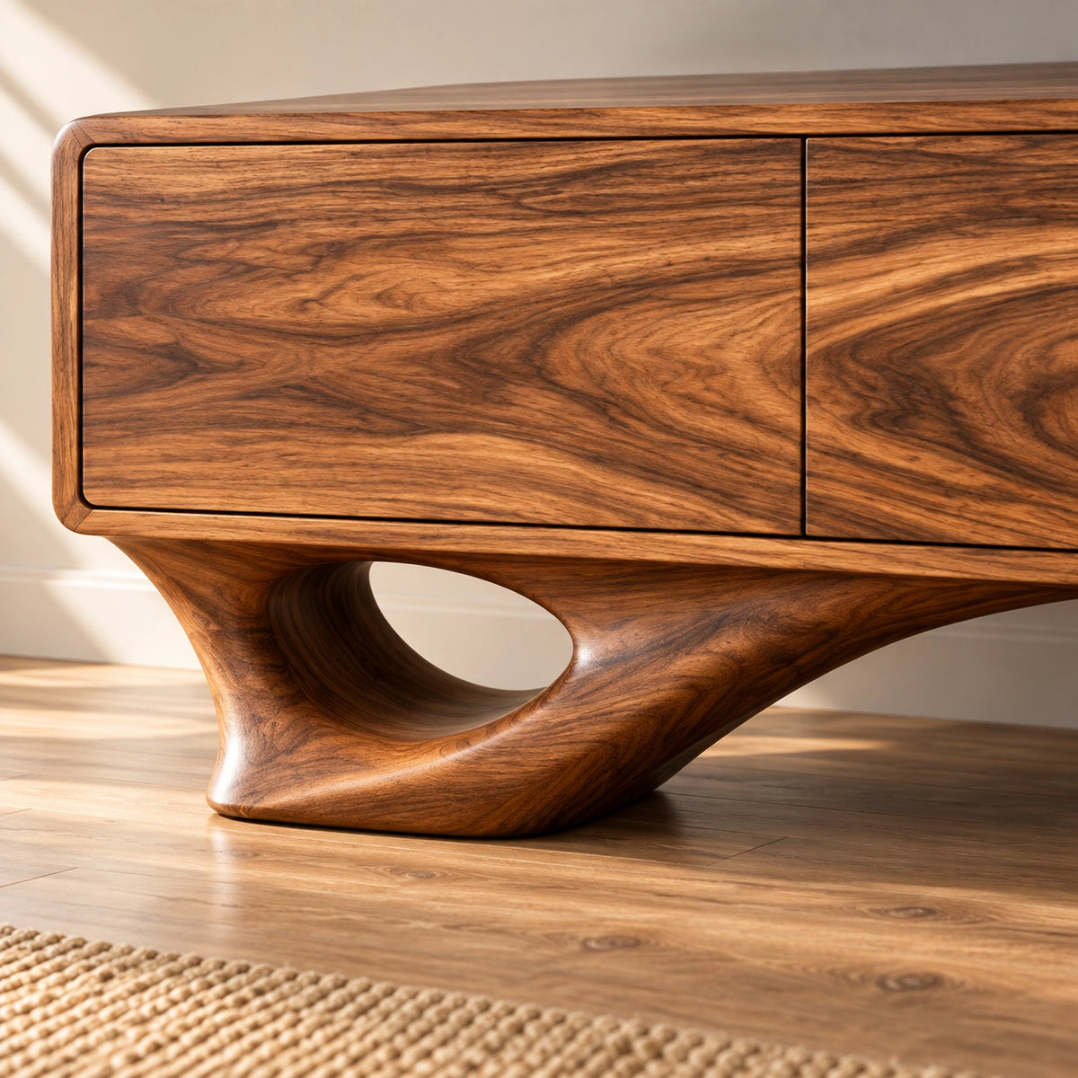TV Stand with Sculptural Curved Legs in Natural Solid Wood for Living - Rustiracraft - 5